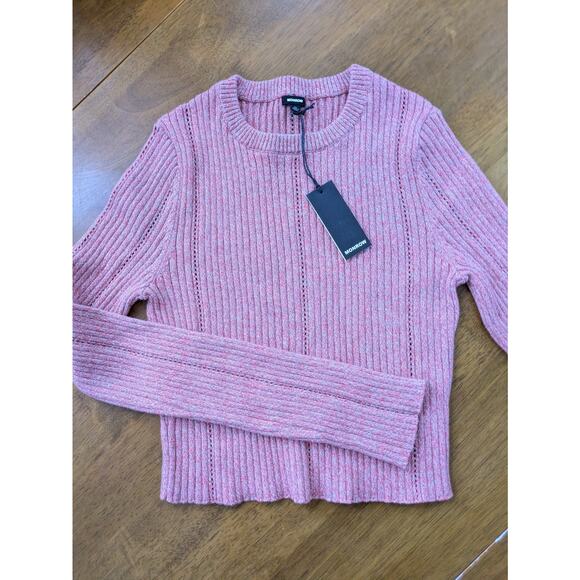 MONROW Ribbed Cotton Sweater – Women’s Medium – Cropped Pink – Fitted Y2K Style - Picture 10 of 10